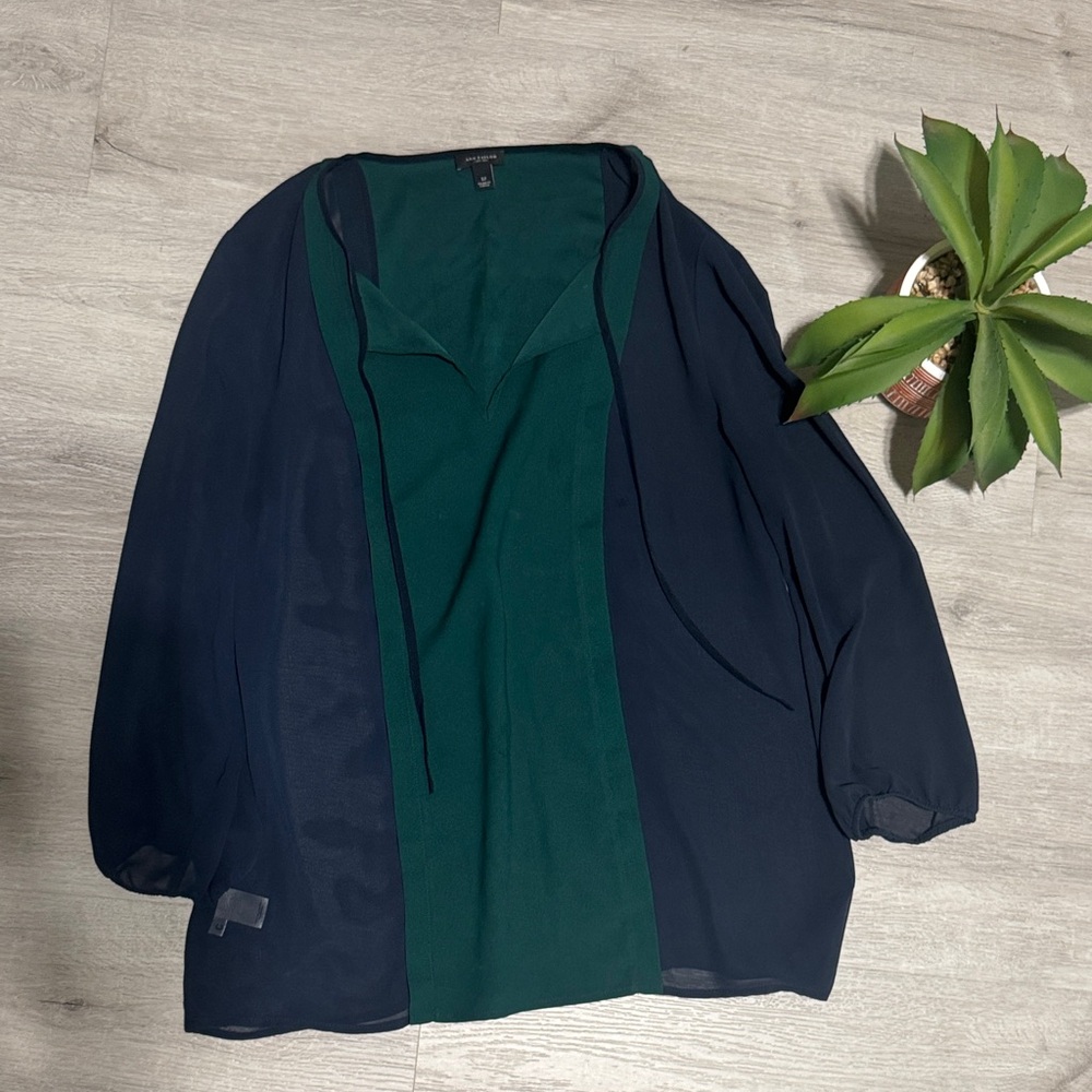 Ann Taylor Teal and Navy Blouse